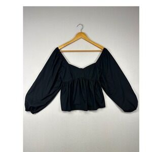 Dark Romantic Banana Republic Womens XS Petite Black Puff Sleeve Peplum Blouse